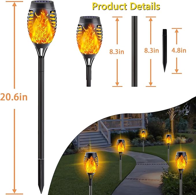 10 Pack Solar Lights Outdoor, Mini Solar Torch Lights with Flickering Flame for Halloween Decor, Solar Halloween Lights Waterproof Solar Powered Outdoor Lights for Garden Pathway Patio Yard Porch