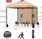 KAMPKEEPER 10x10 Pop Up Canopy Tent with Sidewall - Easy Setup Sun Shelter, Outdoor Shade with Vented Roof for Backyard | UV & Rain Portable Instant Camping Beach Canopy Tents (Khaki)