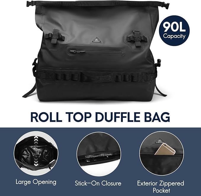 Haimont Large Waterproof Duffel Backpack Roll-Top Heavy Duty Dry Duffle Bag for Boating, Travel, Motorcycle, Kayaking, Camping, 60L
