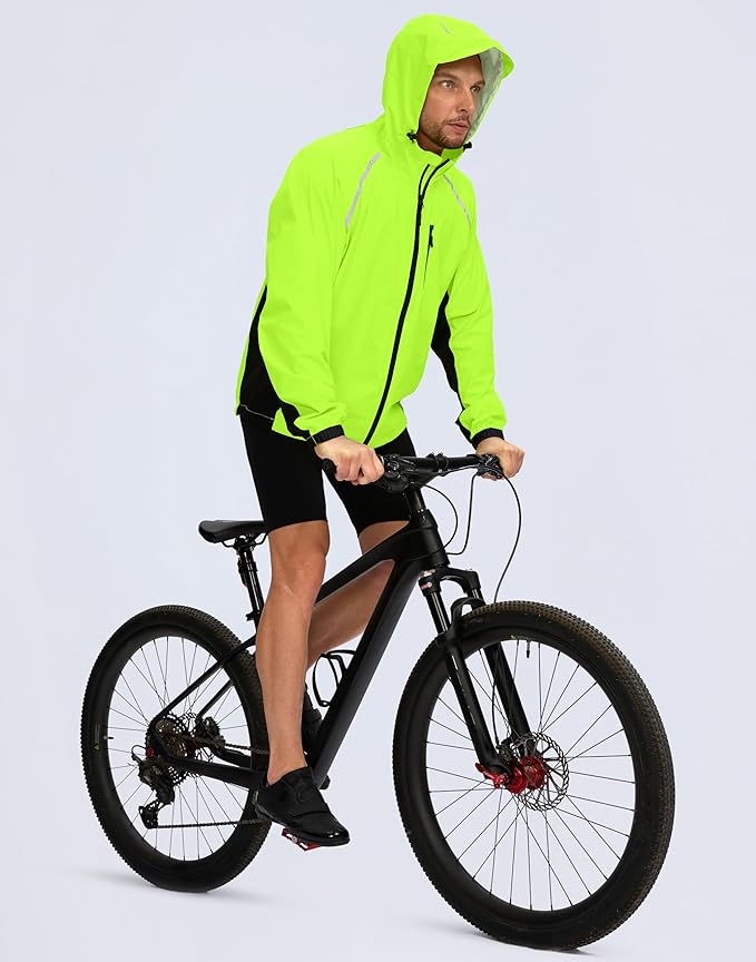 Men's Cycling Rain Jackets Waterproof Running Bike Windbreaker Lightweight Packable Hooded Jacket