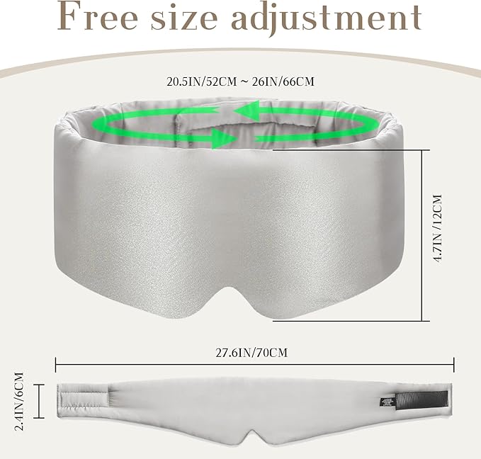 100% Mulberry Silk Sleep Mask Eye Mask for Women Man with Adjustable Band, for Side Sleeper Blackout Sleep Mask for Travel Rest and Office (Gray)