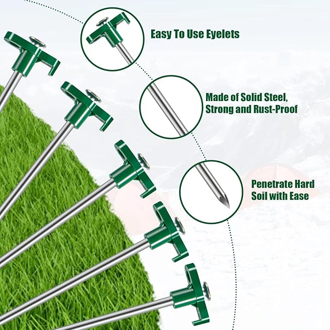Tent Stakes, 10PCS Heavy Duty Tent Stakes Pegs, Outdoor Camping Windproof Professional Ground Stakes, Metal Tent Pegs for All Kinds of Ground, Specially Designed for Tent Canopies