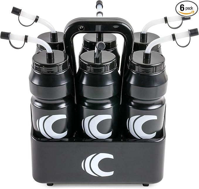 Cannon Sports 1 Liter Sports Water Bottle, BPA-Free, 34 Oz Capacity, Large Mouth, 2 lids (Straw and Squeeze) with Carrier, Great For Helmet Sports Such As Hockey, Lacrosse, Football, Boxing (Black)