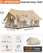 KingCamp Camping Tent 6-8 Person, Weatherproof Hot Tent Large Family Cabin Tents with Stove Jack, Waterproof & Windproof for Family Camping & Outdoor Parties