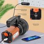 Rechargeable Searchlight Handheld LED Tactical Flashlight with Handle Spotlight 6000 Lumens High-Power Super Bright Torch with USB Output Torch (Gold)