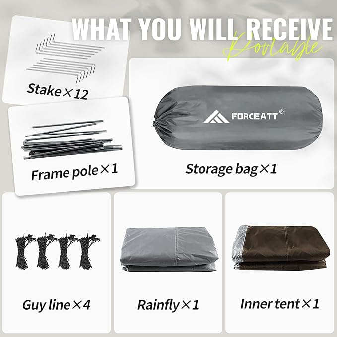 Forceatt Tent for 2 and 3 Person is Waterproof and Windproof, Camping Tent for 3 to 4 Seasons,Lightweight Aluminum Pole Backpacking Tent Can be Set Up Quickly,Great for Hiking