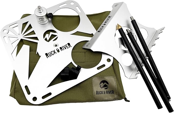 Ruck & River Camping Table - Compact and Lightweight 8"x8" Aluminum Top with Cup Holders, Adjustable Height, Easy to Assemble, Portable Outdoor Table for Camping, Hiking, Fishing, Beach, Hammock