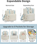 Double Deck Lunch Box for Women, Expandable Insulated Large Lunch Bag Women Leakproof Lightweight Lunch Cooler Bag Durable Lunchbox for Work Outdoor Travel, Beige