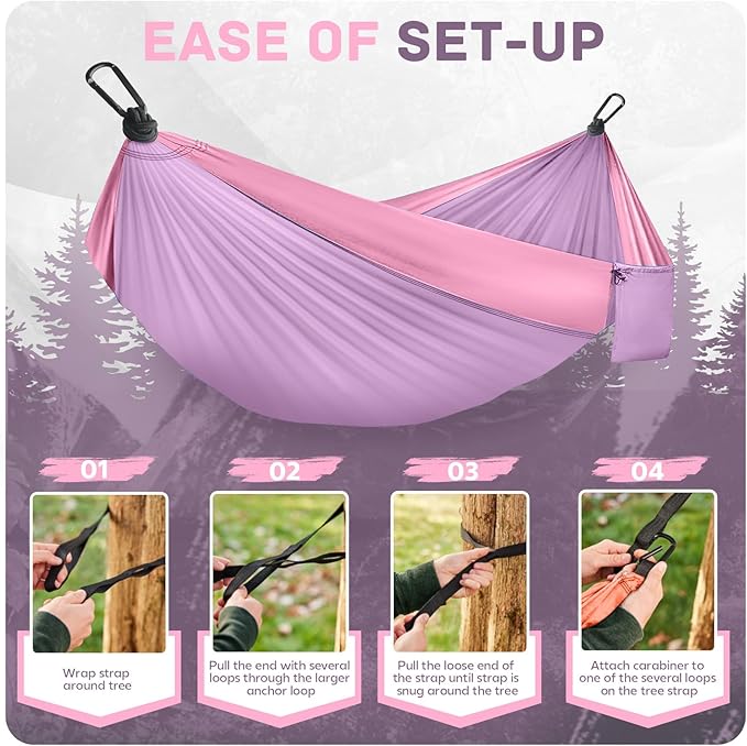 Camping Hammock Lightweight, Portable Hammocks Parachute Hammock with Two Tree Straps, Single or Double Travel Swing Nylon Camp Hammocks, Outdoor Essentials for Beach Backpacking Hiking, Orange