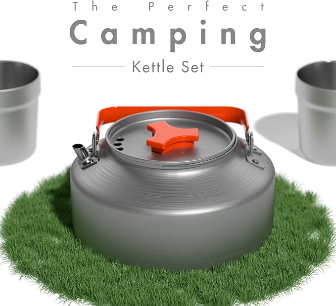 Lixada 1.1L Camping Kettle Set with Cups, Lightweight Aluminum Camp Tea Coffee Pot with Stainless Steel Mugs & Carrying Bag, Portable Outdoor Camping Cookware for Hiking Backpacking Picnic