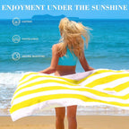 Exclusivo Mezcla 4 Pack Cotton Oversized 35x70 Inches Soft Cabana Stripe Thick Beach Towel, Super Absorbent Travel Bath Pool Towel (Yellow)
