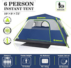 4/6/8 Person Instant Tent, Waterproof Pop Up Tents for Camping with Rainfly, 60 Seconds Easy Setup, Automatic Cabin Tent for Family Camping with Expandable Carry Bag & Upgraded Ventilation