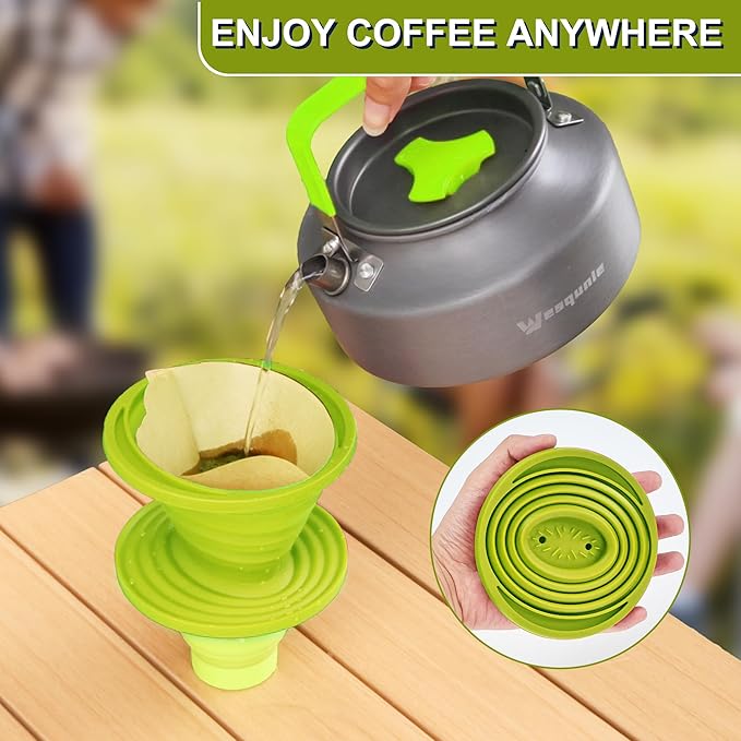Camping Cooking Cookware Mess Kit - Non-Stick Lightweight Pot Pan Kettle Set with Collapsible Pour Over Coffee Dripper, Outdoor Kitchen Cook Essentials Gear for Camping Hiking Picnic