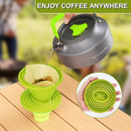 Camping Cooking Cookware Mess Kit - Non-Stick Lightweight Pot Pan Kettle Set with Collapsible Pour Over Coffee Dripper, Outdoor Kitchen Cook Essentials Gear for Camping Hiking Picnic