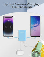 6000mah Ultra Slim Built in Cables Power Bank, Card Size Built in USB C Cords Battery Pack Portable Charger for Phones, 3 Output External Battery Pack Compatible with iPhone, Samsung, Google, Blue