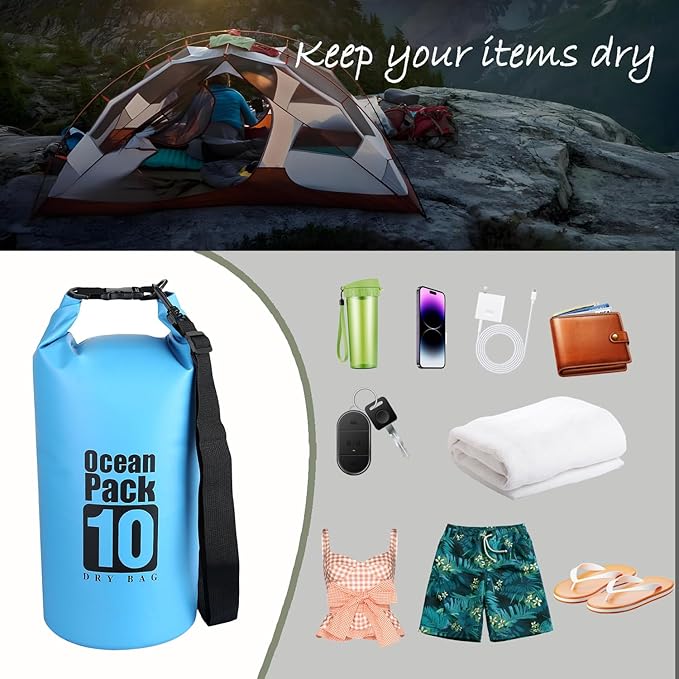 Dry Bag Waterproof Backpack 5L/10L/20L/30L Roll Top Waterproof Bag,Floating Dry bags for Kayaking,Swimming,Boating,Camping,Beach.