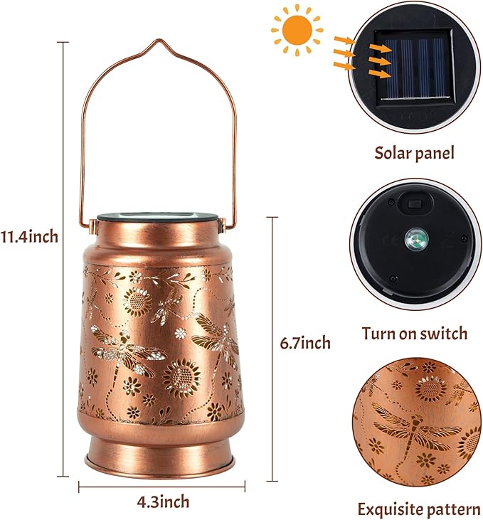 Dragonfly Solar Lantern Lights, Outdoor Lanterns for Garden Decor, Hanging Lantern for Backyard Porch Patio Table Yard Balcony Lawn Pathway, Gifts for Women Grandma Mom, 1PCS