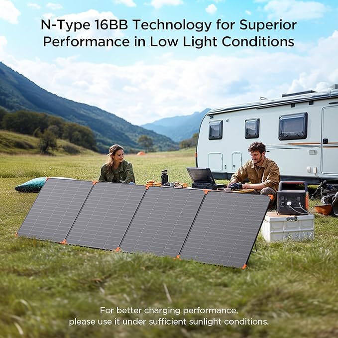 N-Type 16BB 450W Portable Solar Panel,RV Essentials,38V Foldable Solar Charger for Power Station, 25% High Efficiency IP68 Waterproof 4 Reinforced Kickstands for Camping RV Hurricane