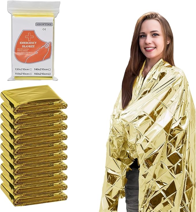 Emergency Blankets Mylar Thermal Blanket (10 Pack-Gold&Silver) 84"x52" Space Blankets Survival for First Aid,Camping,Car Emergency Kit,Outdoor Camping,Hiking,First Aid,Marathon
