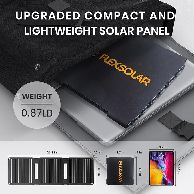 [Upgraded] FlexSolar 20W Portable Solar Panel, High Efficiency ETFE Foldable Panels with 5V USB A/USB C Ports, IP67 Waterproof Power Emergency Solar Charger for Phone Power Bank Camping Backpacking