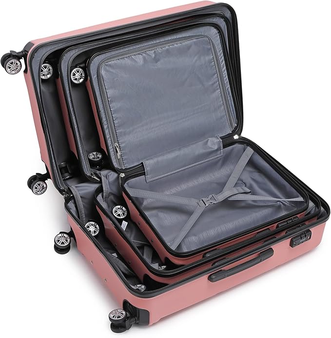 Kono 3 Piece Luggage Sets Expandable(only 28") Lightweight with Spinner Wheels TSA Lock Hardside Travel Rolling Suitcases 20in 24in 28in Carry on Nude/Rose Pink
