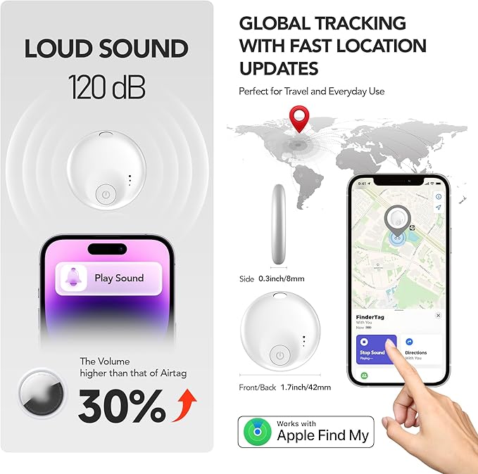 Air Tracker Tag, Smart Bluetooth5.3 Tracker, Item Finder Work with Apple Find My, Trakcer Tag Locator for Keys, Luggage, Backpack, Suitcase, 120dB Sound(White)