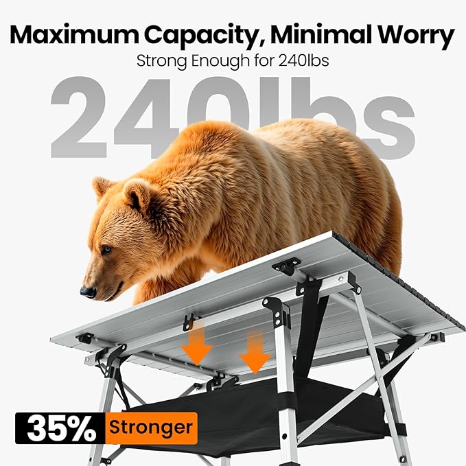 Portable Camping Table with Adjustable Legs, Lightweight Aluminum Folding Table Foldable Table for Outdoor Cooking, Picnic, Beach, Backyards, Rectangular