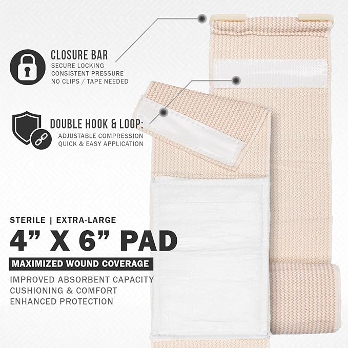 EVERLIT Mini 4 x 6 Inch Emergency Bandage Compression Trauma Pressure Wound Dressing Sterile Vacuum-Sealed for Bleeding Control, Gun Shot, Medical Kit, First Aid IFAK (2)