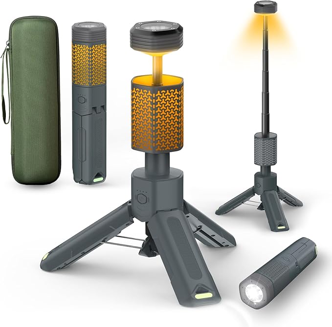 Telescopic Camping Light - 10500mAh Rechargeable Camping Lantern with Storage Bag, Dimmable Magnetic Tent Lamp, Waterproof Camp Light Outdoor Work Emergency Lights for Home Power Outage, Hiking -Gray