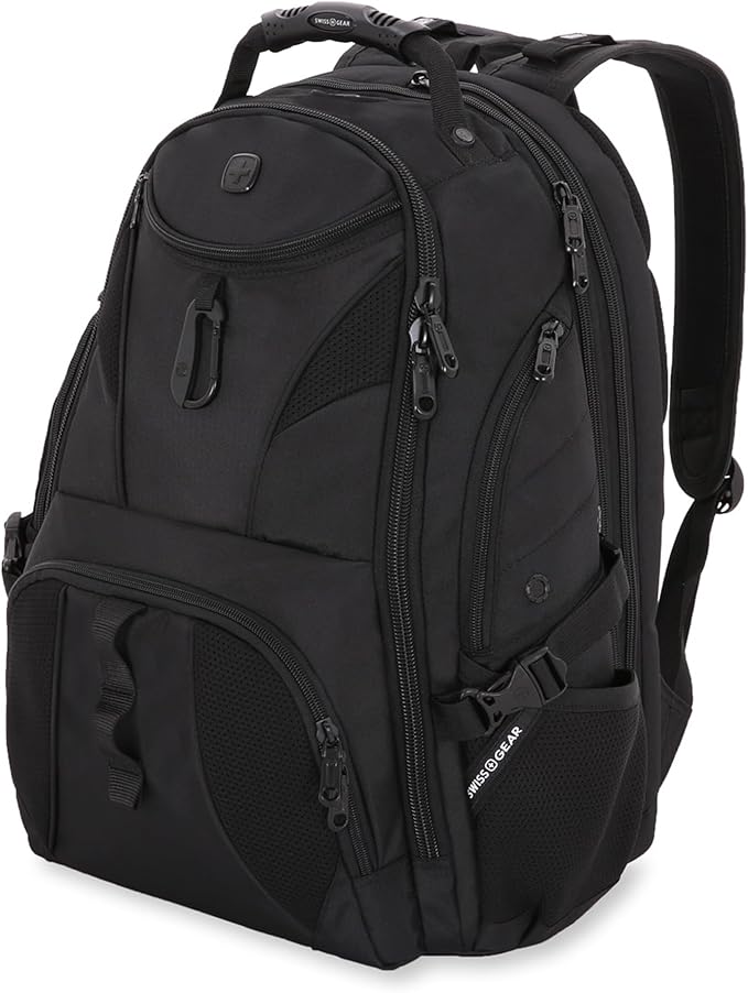 SwissGear 1900 ScanSmart 17” Laptop Backpack Black/Black – Reflective Tech Backpack with ScanSmart Compartment – Multiple Organizer Pockets & RFID Scan Blocking Technology