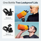 BUZIO 64oz Water Bottle, (Cold for 48 Hrs) Triple Wall Insulated Stainless Steel Leakproof Half gallon Jug/Flask with Straw Lid and Carry Bag for Sports Hiking, Camping, Yellow Orange