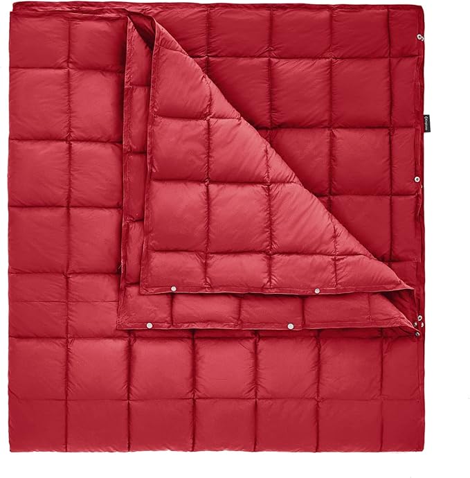 KingCamp Ultralight Camping Blanket, Packable Down Alternative Puffy Wearable Blankets Weatherproof Warm Package Quilt with Snap Buttons for Outdoor Hiking Travel Picnic Stadium (79" x 53", WINE)