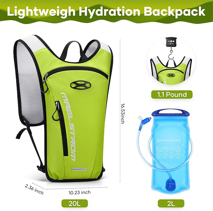 Maelstrom Running Hydration Vest, Hiking Backpack with 2L Water Bladder for Cycling Rave for Men Women