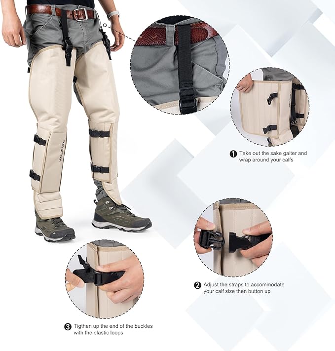 Snake Gaiter, Durable Snake Guard Gaiters for Hunting, Waterproof Snake Legging Chap for Men and Women,Snake Bite Protection Gaiter for Whole Leg with Adjustable Size