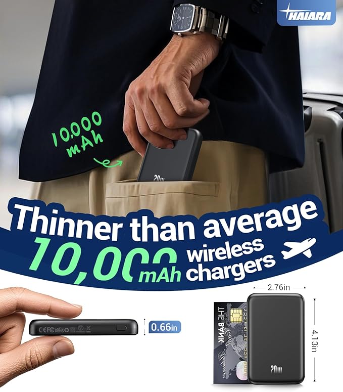 for Magsafe Battery Pack, 10000mAh Magnetic Portable Charger with USB-C 20W Fast Charging, Slim & Lightweight Wireless Power Bank for iPhone Air/17/16/15/14/13 Series, for Travel Cruise Essentials