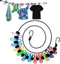 1 Pack Portable Clothesline with 12 Clothespins, Windproof Travel Clothesline Stretchy Retractable Elastic Laundry Clothes Line for Backyard, Vacation Hotel, Balcony Clothes Drying Line (Color)