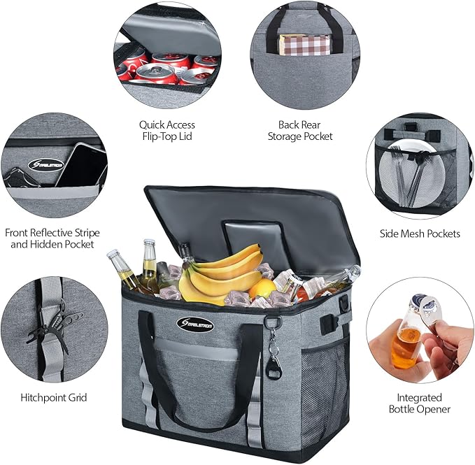 Maelstrom Collapsible Soft Cooler Bag, 24/30/60/75 Cans Beach Cooler, Ice Chest, Leakproof & Portable for Beach, Camping, Road Trips & Grocery Shopping