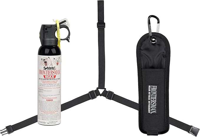 SABRE Frontiersman MAX Bear Spray – 40 ft Range, Maximum Strength, The Only EPA-Registered Spray for Bears & Mountain Lions, 9.2 oz, Glow Safety Clip, Outdoor Hiking & Camping Protection