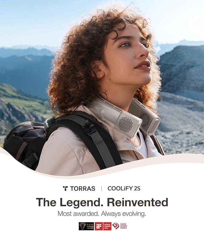 TORRAS COOLiFY 2S Neck Fan, 3 Model, 3-28H Extended Battery Life, Neck Fans that Blow Cold Air, Neck Air Conditioner, Cooling Neck Fan for Work, Hiking, Travel. Gift for Women, Mom, Apricot