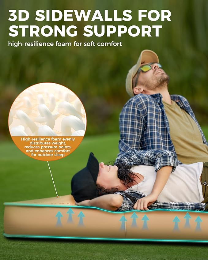 KingCamp Self Inflating Camping Pad, Ultra 6" Thick or Ideal 3" Thcik High R Value Air & Foam Camping Mattress, Full Size Double Sleeping Pad 2 Person for Camp Tent Outdoor Car, Multi Colors, PVC Free