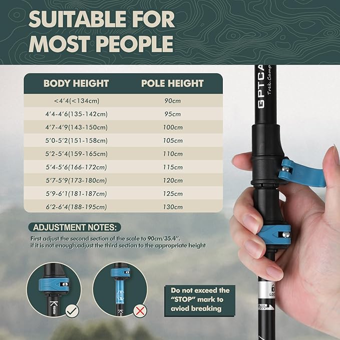 GPTCAMP Walking Sticks,Trekking Poles Collapsible Hiking Poles,Lightweight Folding Travel Walking Pole for Men Women,2pc Adjustable Hiking Stick with EVA Foam Grips for Backpacking