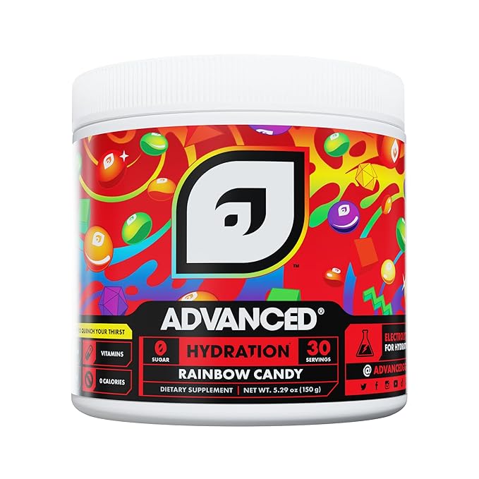 Advanced Hydration High-Performance Electrolyte Drink Mix with B Vitamins for All-Day Hydration - Caffeine Free, Zero Calories, Sugar Free, & Keto Friendly - (30 Servings, Rainbow Candy)