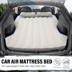 Self-Inflating Car Air Mattress for Tesla Model Y 2025 2024-2020 / Model Y Juniper 2026 Accessories Outdoor Camping Air Bed with 2 Pillows Built-in Pump Air Couch Flocking Air Cushion (Beige&Gray)