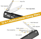 12-in-1 Multitool Fishing Pliers, Fishing Gear with Hook Remover, Pocket Knife, Fish Lip Gripper, Upgraded Scissors and Screwdriver, Survival and Camping Gear, Stainless Steel
