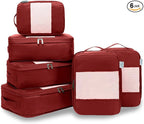 6-Pack Compression Packing Cubes Travel Essentials - Lightweight, Water-Resistant Luggage Organizer Bags with Handles, Durable Travel Accessories Suitcase Organizer (Burgundy)