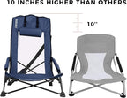 SPORT BEATS Low Beach Chairs Set of 2 Folding Beach Chairs High Back Support with Head Pillows Shoulder Straps