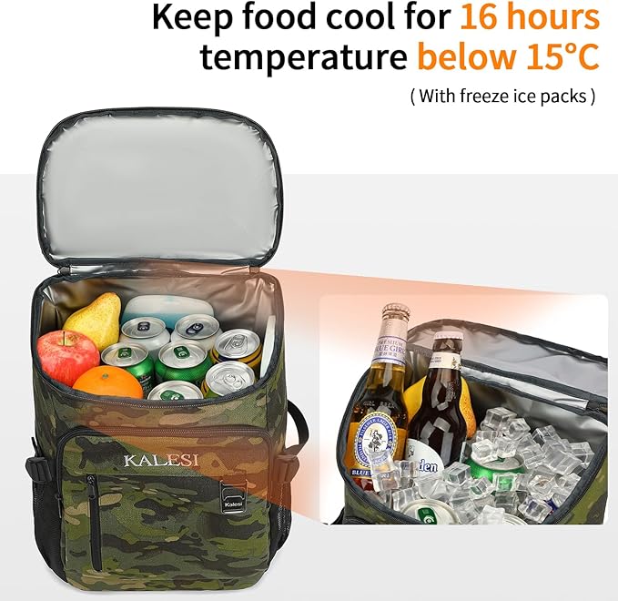 Kalesi Cooler Backpack 36 Cans Lightweight Insulated Backpack Cooler Leak-Proof Travel Camping Lunch Backpack Outdoor Cutlery Backpack for Men and Women