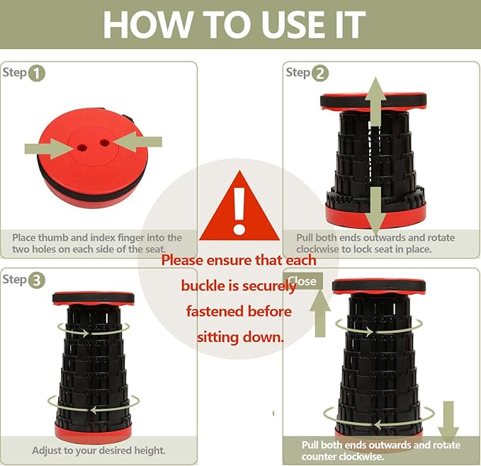 2025 Collapsible Stool Chair, Upgraded Folding Stool for Adults Lightweight, Sturdy, Adjustable, Portable, Foldable Seat Sturdy Stools for Outdoor Camping Fishing Hiking Gardening BBQ