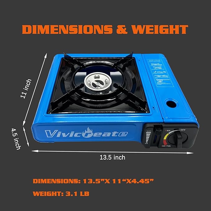 Vivicreate 7000 BTU Portable Butane Gas Stove for Camping Cooking Outdoor, Lightweight Portable Stove Burner with Auto Ignition, Estufa de Gas Portátil para Camping al Aire Libre（Blue）