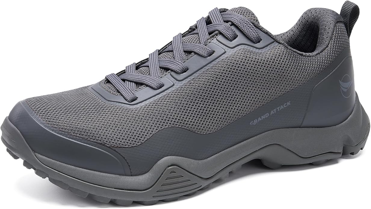 Grand Attack Men's Waterproof Hiking Shoes Lightweight Approach Trekking Comfortable Backpacking Boots Non Slip Work Shoes Outdoor Camping Travel Sneakers